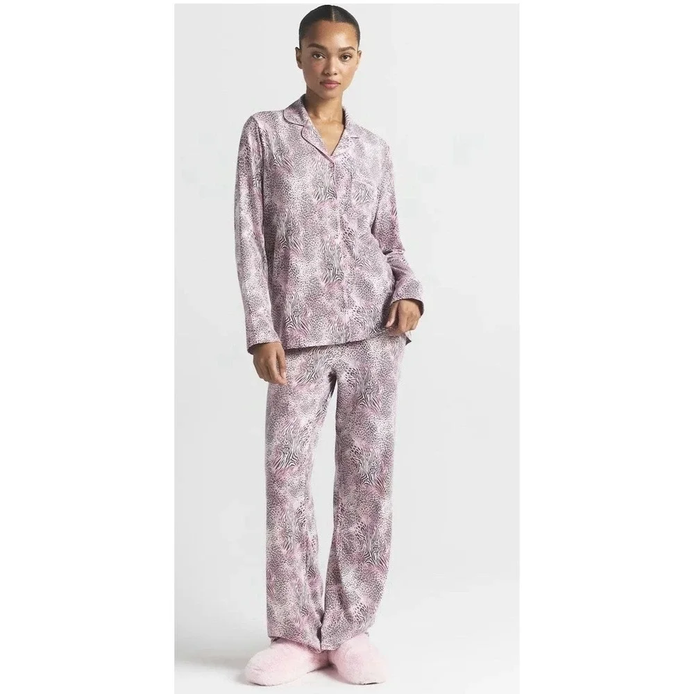 Skims Women‎ Size Small Sleep L/S Button Up Pajama Set Bloom Mini Multi Animal
